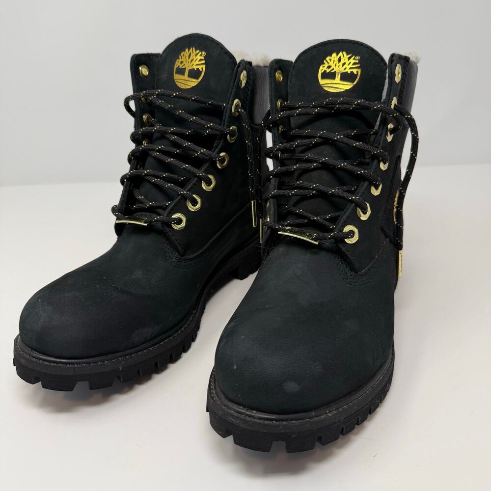 Timberland Premium 6" Shearling Boots Womens 8M Black Nubuck Leather